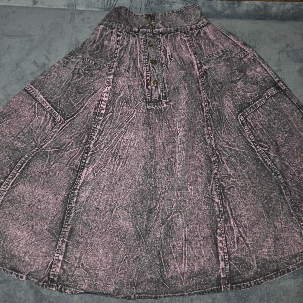 Black denim skirt with a faded, distressed look, size 7 #punk #grunge